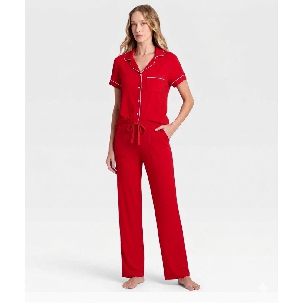 Auden Sleepwear Red Cloud Knit Notch CollarPajama Pant Set Size XS